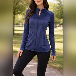 Ideology Lightweight Active Heather Blue Zip Up Shirt